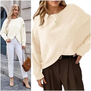 NWT Saodimallsu Cream White Crew Poncho Batwing Asymmetrical Knit Sweater M